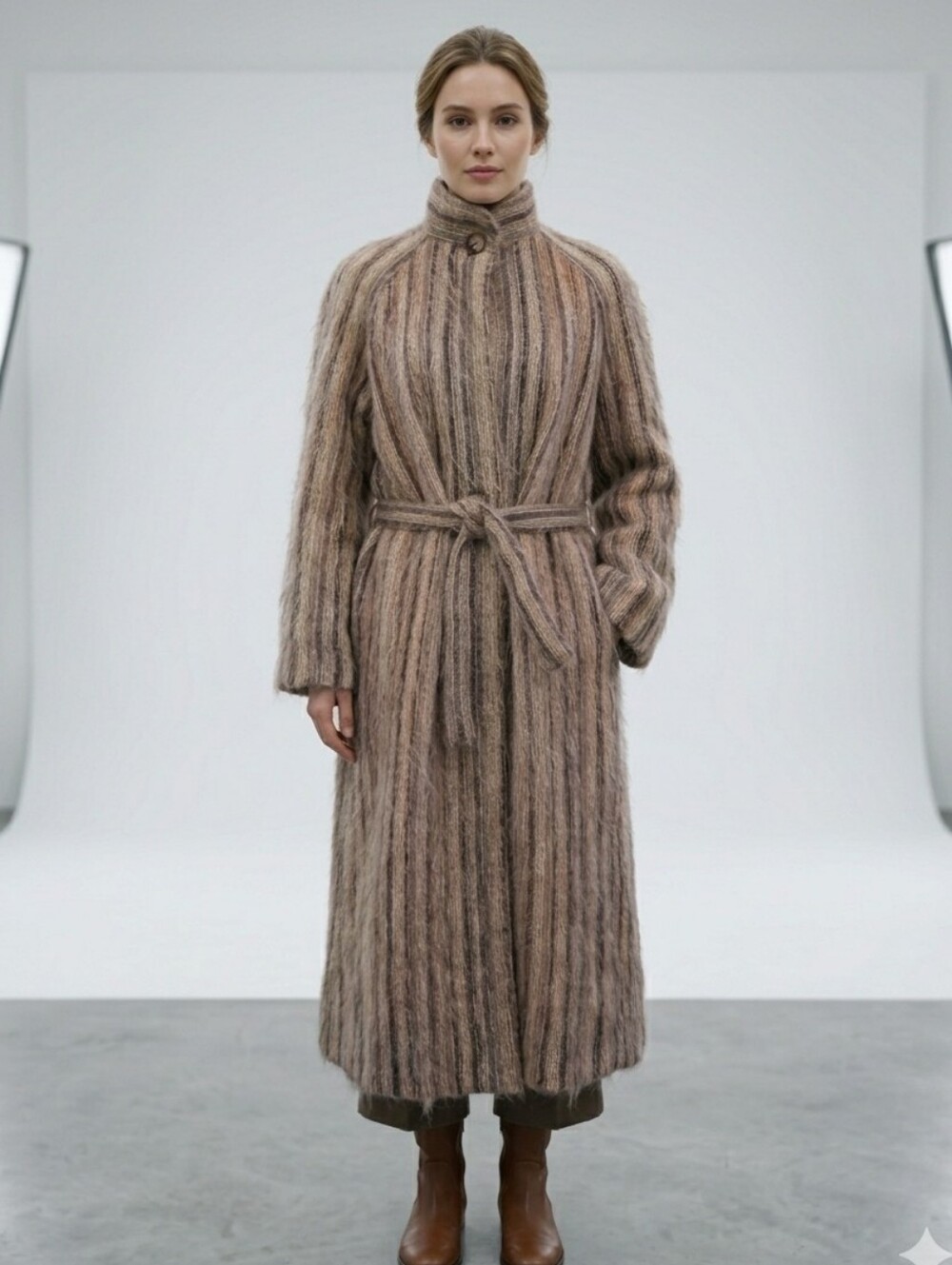 VTG JAEGER London Mohair Wool Striped Belted Trench Coat Made In Great Britain 8